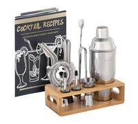Rosenstein & Söhne Set Shaker per Cocktail 13 Pezzi con Supporto, 700 ml, Acciaio Inox e Bambù