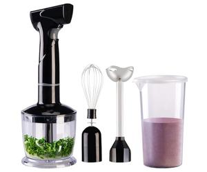 Rosenstein & Söhne tritacarne: Frullatore a immersione in acciaio inossidabile, Batteria Li-Ion 1.300 mAh, 135 Watt (frullatore a immersione, con bicchiere, scopa)