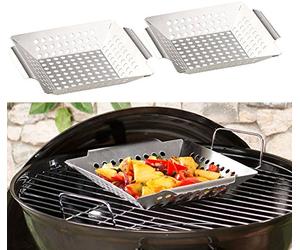 Rosenstein & Söhne Vassoi per Grigliare per Barbecue - Vassoio per griglia: Set di 2 teglie griglia in Acciaio Inox per Verdure e Piccole grigliate, 1 mm (Acciaio Inossidabile Ciotole alla)