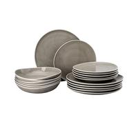 Rosenthal Junto Pearl Grey, set da 18 pezzi, porcellana, grigio perla, piatto piano Ø 22 cm e piatto profondo Ø 21,5 cm, lavabile in lavastoviglie e microonde, set per 6 persone