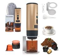 RoserRose Caffettiera Portatile, Macchina per Caffè Viaggio - Senza Fili & Auto-Riscaldante - Con Batteria 7800mAh, 20 Bar di Pressione - Compatibile con NS/DG/Caffè Macinato (Oro)