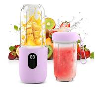 RoserRose Frullatore Portatile, Mini Frullatore Elettrico Con Display Digitale, Batteria Da 1500 Mah, Uso Senza Fili, Testa Di Taglio Sus 16 Fogli, 20,800 Giri/Min, Alta Velocità (Viola)