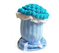 Roses Bouquets Handmade Crochet Pillows,Valentines Flower Bouquet Knitted Throw Pillows, Valentines Day Decorations Gifts for Girls, Women, Wife,Light Blue,22 * 60CM