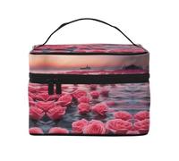 Roses by the sea - Beauty case da donna, grande capacità, portatile, da viaggio, (22,9 x 16,5 x 15,7 cm), grande borsa per trucchi per ragazze