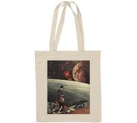 Roses Of Outer Space Trippy Earth and Moon Poster Vintage Cotone Naturale Tote Bag Bianco