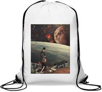 Roses of Outer Space Trippy Earth and Moon Poster Vintage Gym Sack Casual Drawstring Bag Bianco