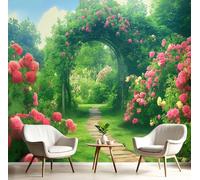 Roseto Carta Da Parati Stile Pastorale 3D Murale Carta Parati Decorazioni, Tessuto Di Seta, Facile Installare, Verde 250X175Cmadatto Per La Decorazione Soggiorno Bagno