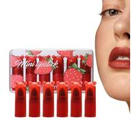 Rosetto per il trucco - Mini rossetto opaco a forma di fragola 2g 6 pezzi | Set lucidalabbra ragazza carina, rossetto fard principianti, amici, donne, quotidiano, ufficio, sera, festa, kit co