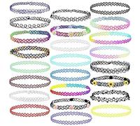 RosewineC 24 collane elastiche, elasticizzate, per tatuaggi, arcobaleno, vintage, in gomma, per ragazze, donne, adolescenti, ragazze, bambini.., 24 Stück (1er Pack), Plastica di alta qualità