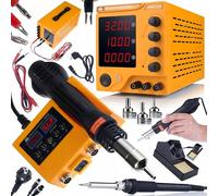 Rosfix Set AmpRush RARES-3210 + Orange Husky OH660 - Alimentatore di rete da laboratorio 0-32 V 10 A & Stazione Saldatura 2 in 1 Hot-Air/900M | Regolazione precisa | Indicatore LED | Set da officina