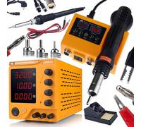 Rosfix Set AmpRush RARES-3210 + Orange Husky OH660 - Alimentatore di rete da laboratorio 32 V 10 A & 2 in 1 Stazione Saldatura Hot-Air/900 M | Regolazione Precisa, LCD, 660 W | Kit di Riparazione