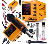 Rosfix Set AmpRush RARES-3210 + Orange Husky OH660 - Alimentatore di rete da laboratorio 32 V 10 A & stazione di saldatura 2 in 1 Hot-Air/900 M | Regolazione precisa | Flux RMA-223 con ago dosatore |