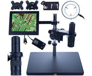 Rosfix Set Earth Pro MCEP-0.5X - Microscopio digitale con display da 8", supporto da 200 mm e illuminazione a LED 56 x zoom | 7-45x | C-Mount | per elettronica, laboratorio, industria