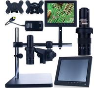 Rosfix Set Earth Pro MCEP-0.5X-PZRR - Microscopio digitale con display e supporto da 8" | zoom 7-45x, attacco a C, obiettivo a 360° | per elettronica, laboratorio, industria | stereomicroscopia