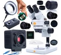 Rosfix Set Mercury Pro MSMP-T-PS1 - Microscopio stereo Trinoculare con fotocamera Crux PRO 5MP HDMI USB & 56x LED Illuminazione | Zoom 270x | C-Mount | Laboratorio & Industriale