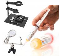 Rosfix Set piattaforma di montaggio per Hotair & PCB - Supporto con lente d'ingrandimento, Flux RMA-223, Terza mano | 20×25 cm, 1,6 kg | Per BGA, SMD, Elettronica | Accessori per saldatura per