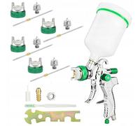 Rosfix Set Pistola Verniciatura HVLP - 4 Ugelli 1,4/1,7/2,0/2,5 mm, Serbatoio 600 ml, Attacco 1/4", 3-4 Bar | per Vernici Acriliche e a Base d’Acqua | Pistola a Spruzzo Professionale