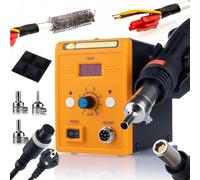 Rosfix Set Saldatrice ad aria calda 858D - 700 W, 100-500 °C, indicatore LED, 3 ugelli | ESD SICURE, raffreddamento automatico | per elettronica, saldatura in plastica | tecnologia di saldatura