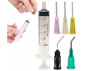 Rosfix Set Siringa Dosatrice 5ml Luer-Lock con 5 Aghi - Polipropilene, Ø 2,2mm, Lunghezza 80mm | Per Colla, Flussante, Gel, Grasso | Accessorio Dosaggio di Precisione