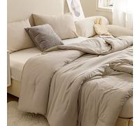 ROSGONIA Oatmeal - Set copripiumino doppio, 1 piumino e 1 federa, set matrimoniale per donne e uomini, reversibile, in morbida microfibra calda e leggera, per tutte le stagioni