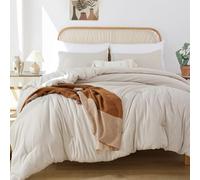 ROSGONIA Set di biancheria da letto a grandezza naturale per ragazze, ragazzi, adolescenti, beige, 3 pezzi (1 piumino Boho e 2 federe), biancheria da letto leggera e morbida per tutte le stagioni