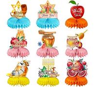 Rosh Hashana - Decorazioni da tavolo a nido d'ape, 9 pezzi, decorazione da tavolo a nido d'ape, vaso di mele e miele di Shana Tova, decorazione per feste di Capodanno ebraico