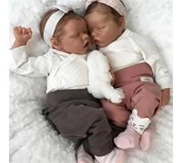 ROSHUAN Bambole Reborn in silicone a corpo intero gemelle ragazza 45,7 cm realistica bambola neonata che dorme, bambola realistica in morbido silicone vinilico due bambole con accessori giocattolo