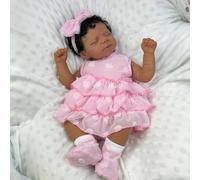 ROSHUAN Real Life Reborn Baby Dolls Silicone Full Body Black Girl 45,7 cm Afroamericano Realistico Bambole del bambino Capelli Ricci Realistico Neonato Addormentato Bambola Che Sembra Reale