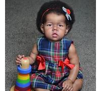 ROSHUAN Real Life Reborn Bambola nera 50,8 cm afroamericana realistica baby doll capelli ricci che sembrano realistici bambola neonato con corpo in panno morbido per bambini