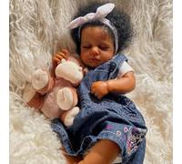 ROSHUAN Realistico Reborn Baby Dolls Silicone Full Body Black Girl Loulou 20 Pollice Afroamericano Vita reale Bambole del bambino Capelli Ricci Realistico Neonato Bambola Che Sembra Giocattolo Reale
