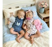 ROSHUAN Twins Reborn Bambola in silicone a corpo intero per ragazza e ragazzo 45,7 cm realistica bambola neonata, realistica due bambole in morbido silicone vinile bambola con accessori giocattolo