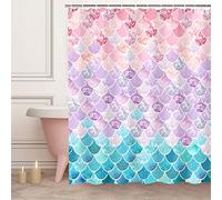 RosieLily Tenda da doccia a forma di sirena, tenda da doccia a tema oceano per ragazze, rosa e blu, decorazione da bagno con 12 ganci, 120 cm di larghezza x 180 cm di altezza