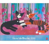 Rosina Wachtmeister Posterkalender 2025: Hochwertig gestalteter Wandkalender mit Gold- und Silberfolienprägung. Katzenmotive in einem Posterkalender als dekorativer Blickfang.