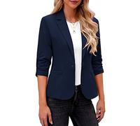 Roskiky - Blazer da donna, elegante, giacca, manica 3/4, da affari, casual, abiti per il lavoro, Blu navy, XS