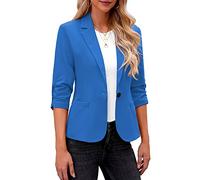 Roskiky - Blazer da donna, elegante, giacca, manica 3/4, da affari, casual, abiti per il lavoro, blu, XXL