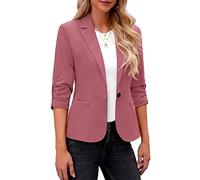 Roskiky - Blazer da donna, elegante, giacca, manica 3/4, da affari, casual, abiti per il lavoro, Rosa, XXL