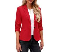 Roskiky - Blazer da donna, elegante, giacca, manica 3/4, da affari, casual, abiti per il lavoro, rosso, L