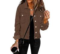 Roskiky Giacche di jeans da donna Jean Stretchy, a maniche lunghe, con tasca, Mustang marrone, M