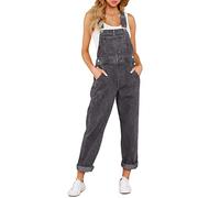 Roskiky - Salopette casual da donna in denim elasticizzato, con tasche, Grigio (Gris galet), XXL