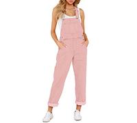 Roskiky - Salopette casual da donna in denim elasticizzato, con tasche, Rosa, XXL