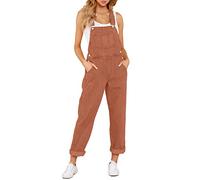 Roskiky - Salopette casual da donna in denim elasticizzato, con tasche, Rosso mattone, L