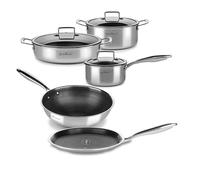 Rosmarino HexaPro 3.0 - Set di pentole e padelle con coperchio, 8 pezzi, diverse dimensioni, in acciaio inox e alluminio