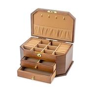 ROSPFKELSC Grande portagioie in legno con 2 cassetti, stile vintage, con fodera in velluto, per anelli, orecchini, collane, 28 x 19 x 15 cm