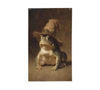 Rospo verde che indossa un cappello da strega bandiere per la casa di Halloween, 0,9 x 1,5 m, striscione di auguri con occhielli per interni ed esterni, decorazioni per la casa