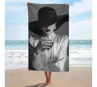 Rossetto Rosso Donna Elegante Cappello A Tesa Larga Telo Mare Asciugamano Da Spiaggia In Microfibra Senza Sabbia Grandi Asciugamani Doccia Multiuso Assorbente per Bagno Piscina 130x8