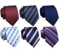 Rossika - Confezione da 4 o 6 cravatte da uomo, classiche, a quadri, in tessuto jacquard, Blu navy, vino, viola, rosa navy, azzurro e grigio scuro, Taglia unica