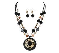 Rosslyons Set di collane a filo multistrato da donna con ciondolo a forma di conchiglia con perline colorate e orecchini, 18 inches, Perle di vetro Shell, Nessuna pietra preziosa