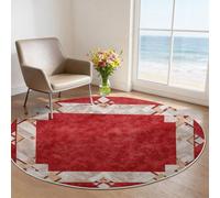 Rosso 120 cm (Round) Tappeto Rotondo Stile squisito marmo astratto per Camera Bambini e Salotto, Tappeto Morbido Lavabile Antiscivolo, Soluzione Ideale per Case con Animali Domestici