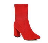 Rosso,39 EU,Stivaletti da Donna in Pelle Scamosciata con Punta affilata, Tacchi Alti e Spessi, da infilare Autunnali, Eleganti, Bassi, per Un Look Casual e Comodo.
