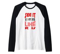 Rosso Apri Gli Occhi Rosso Grafica Maglia con Maniche Raglan